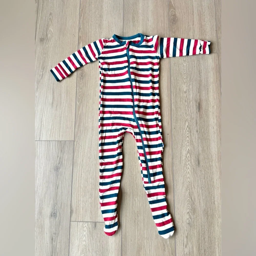Kickee Pants Balloon Stripe Bamboo Zip Footie Anniversary Print 18-24M NWOT